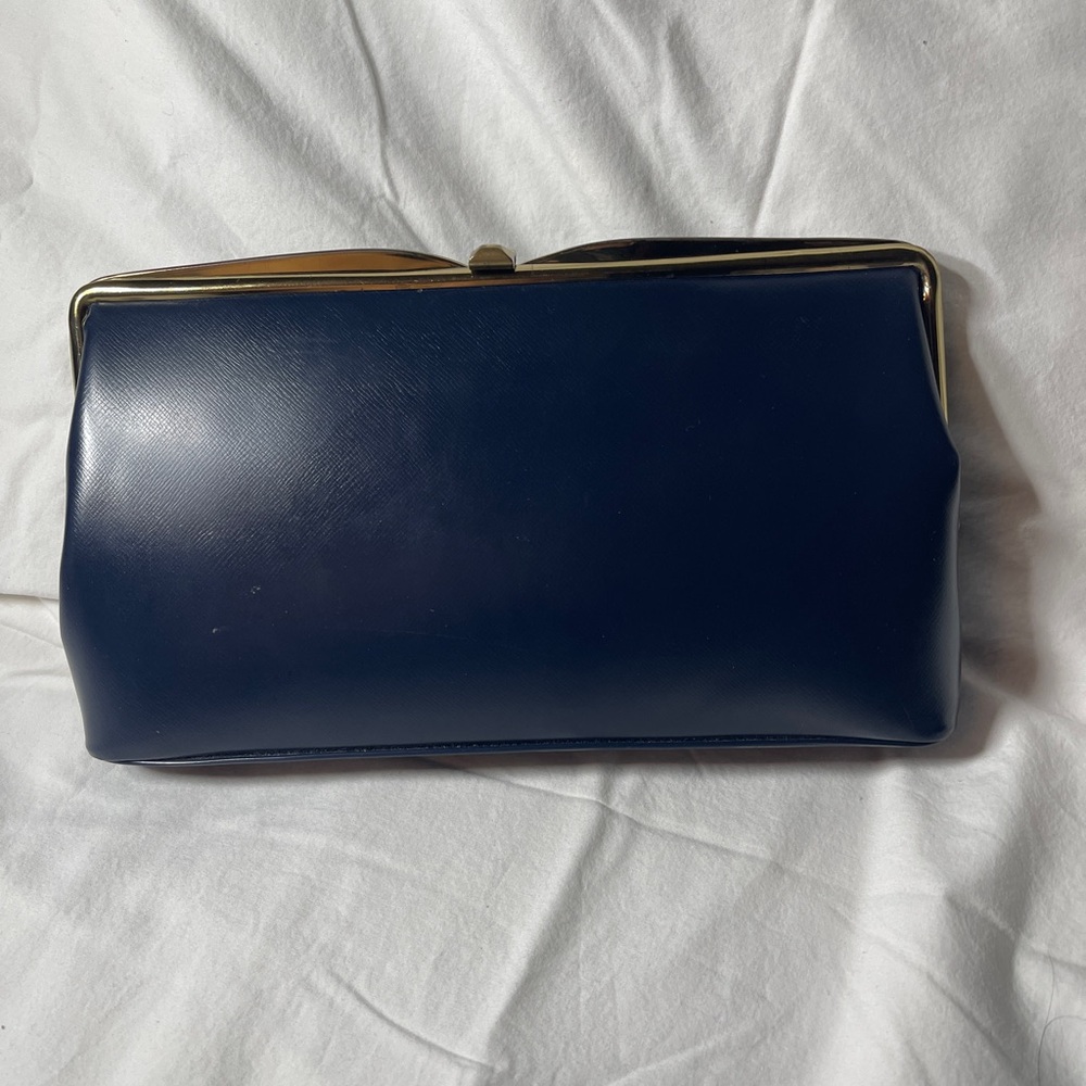 Vintage Chic Navy Blue Clutch with Gold Accents